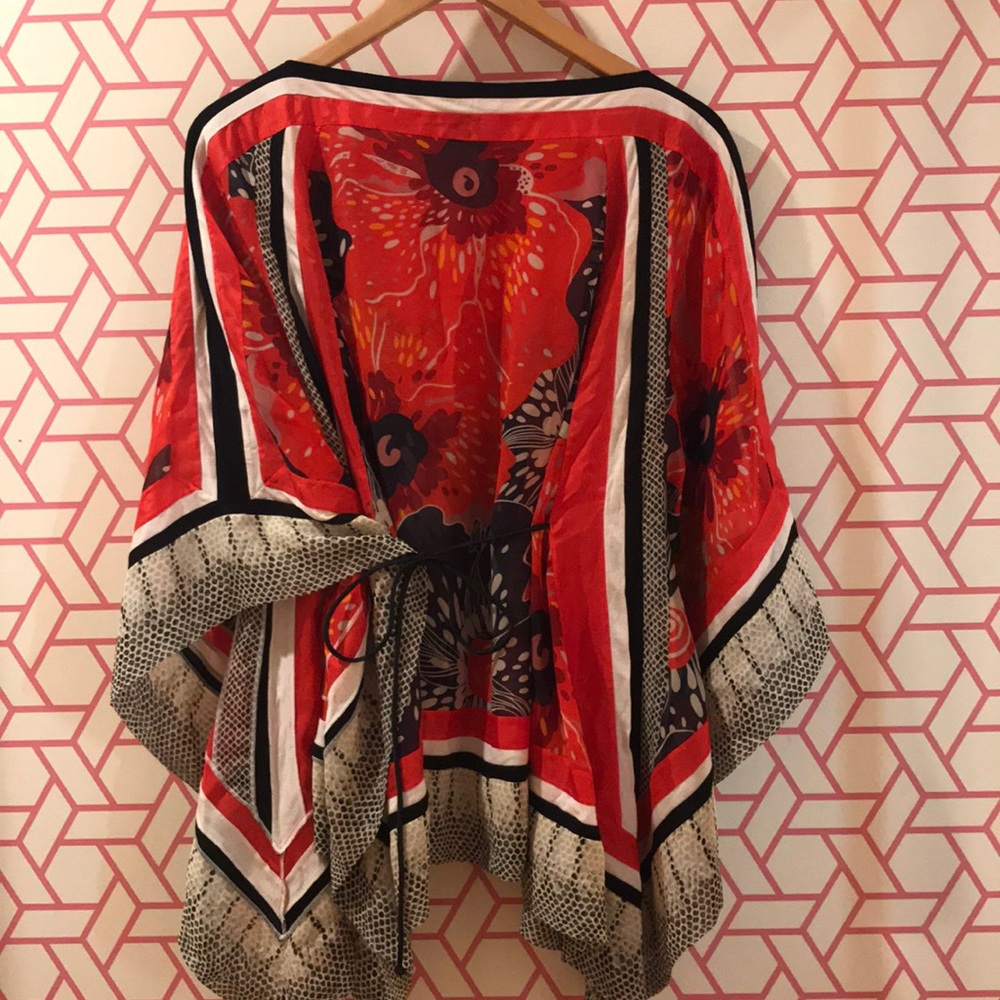 Vivienne Tam silk belted kimono-style top